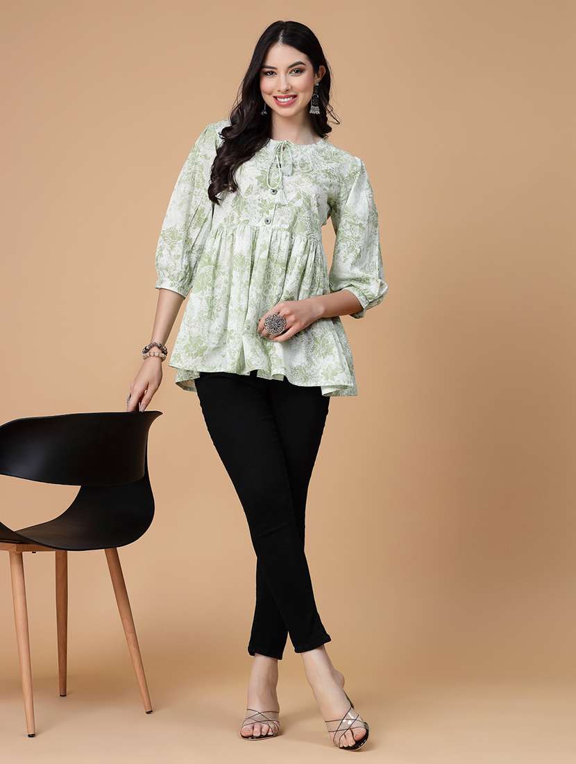 women printed three quarter sleeve flared kurti - 22039821 - Standard Image - 5