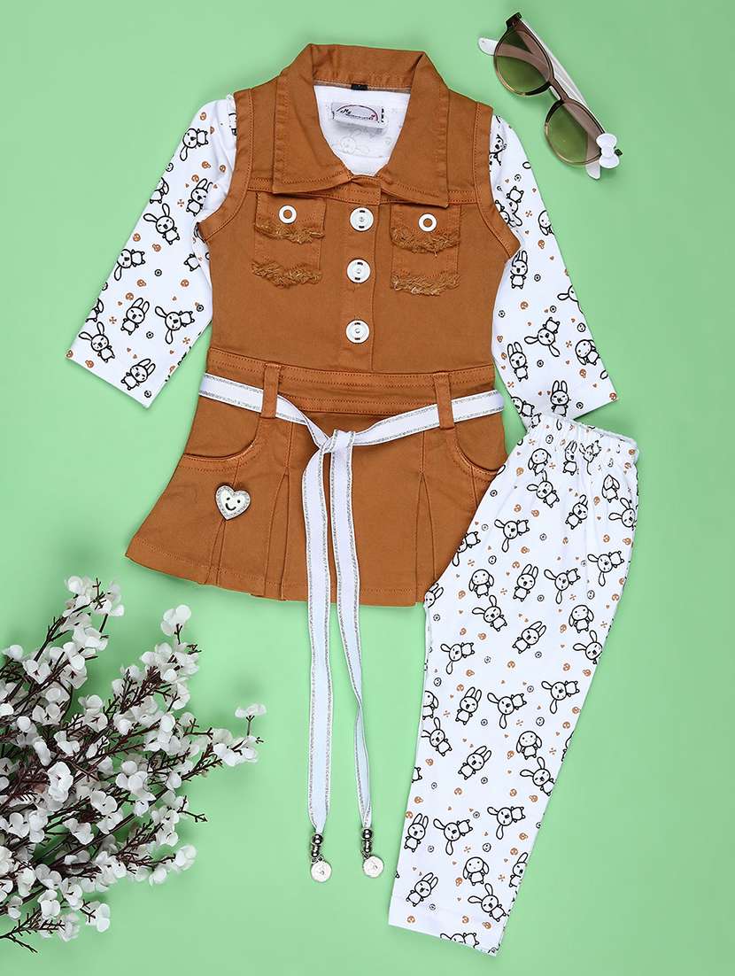 girls printed round neck full length set