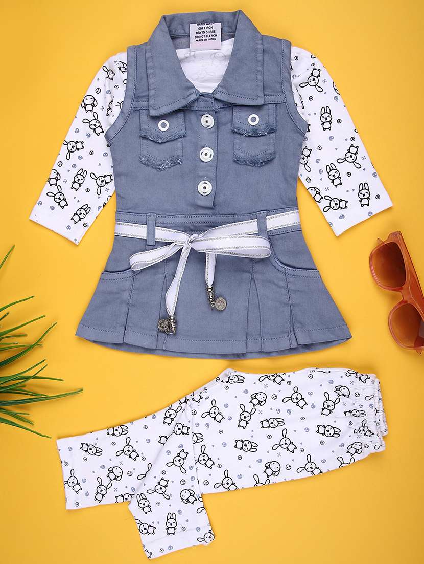 girls printed round neck full length set