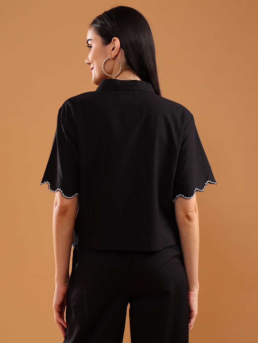 women solid with work short sleeve regular fit shirt - 22040447 -  Standard Image - 3