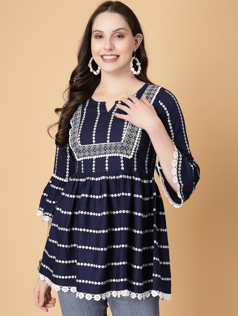 women printed three quarter sleeve flared kurti - 22040468 - Zoom Image - 0