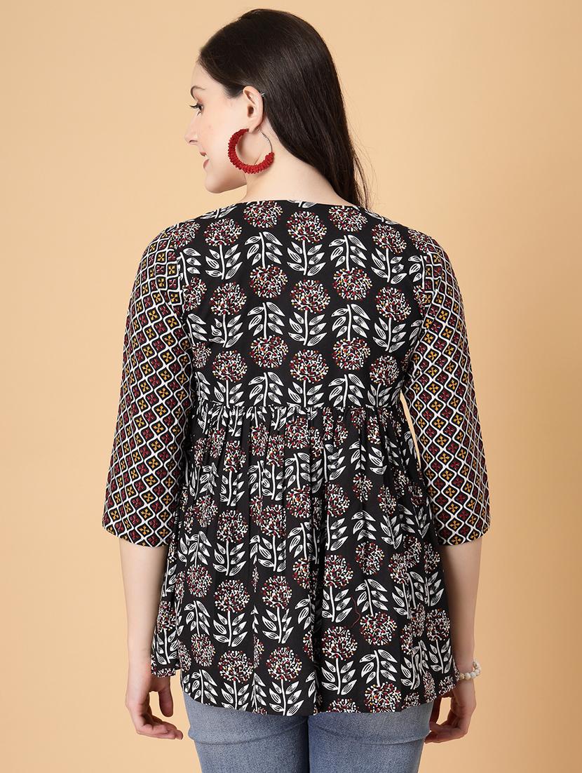 women printed three quarter sleeve flared kurti - 22040469 - Standard Image - 3