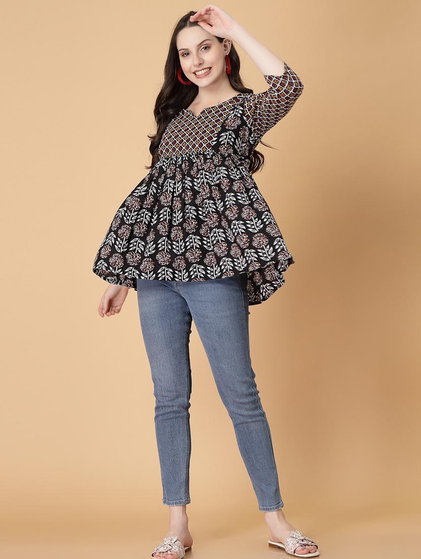 women printed three quarter sleeve flared kurti - 22040469 - Standard Image - 5