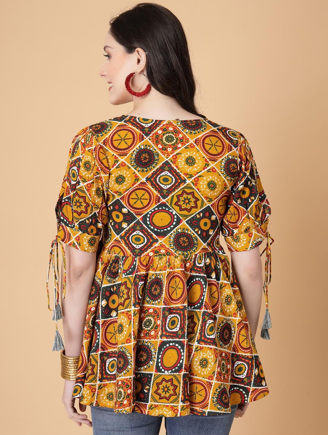 women printed puff sleeve flared kurti - 22040470 - Standard Image - 3