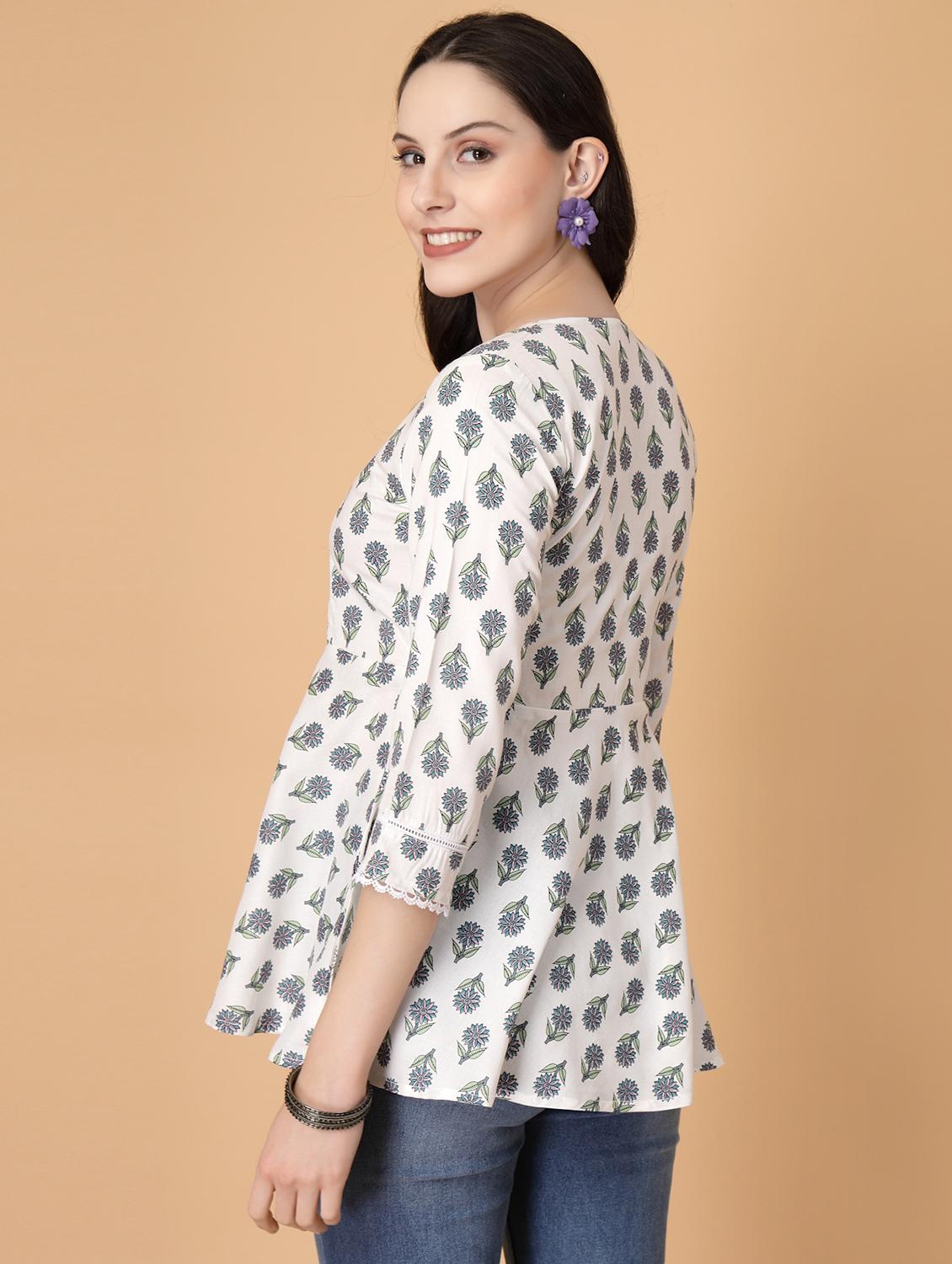 women printed three quarter sleeve flared kurti - 22040471 - Standard Image - 3