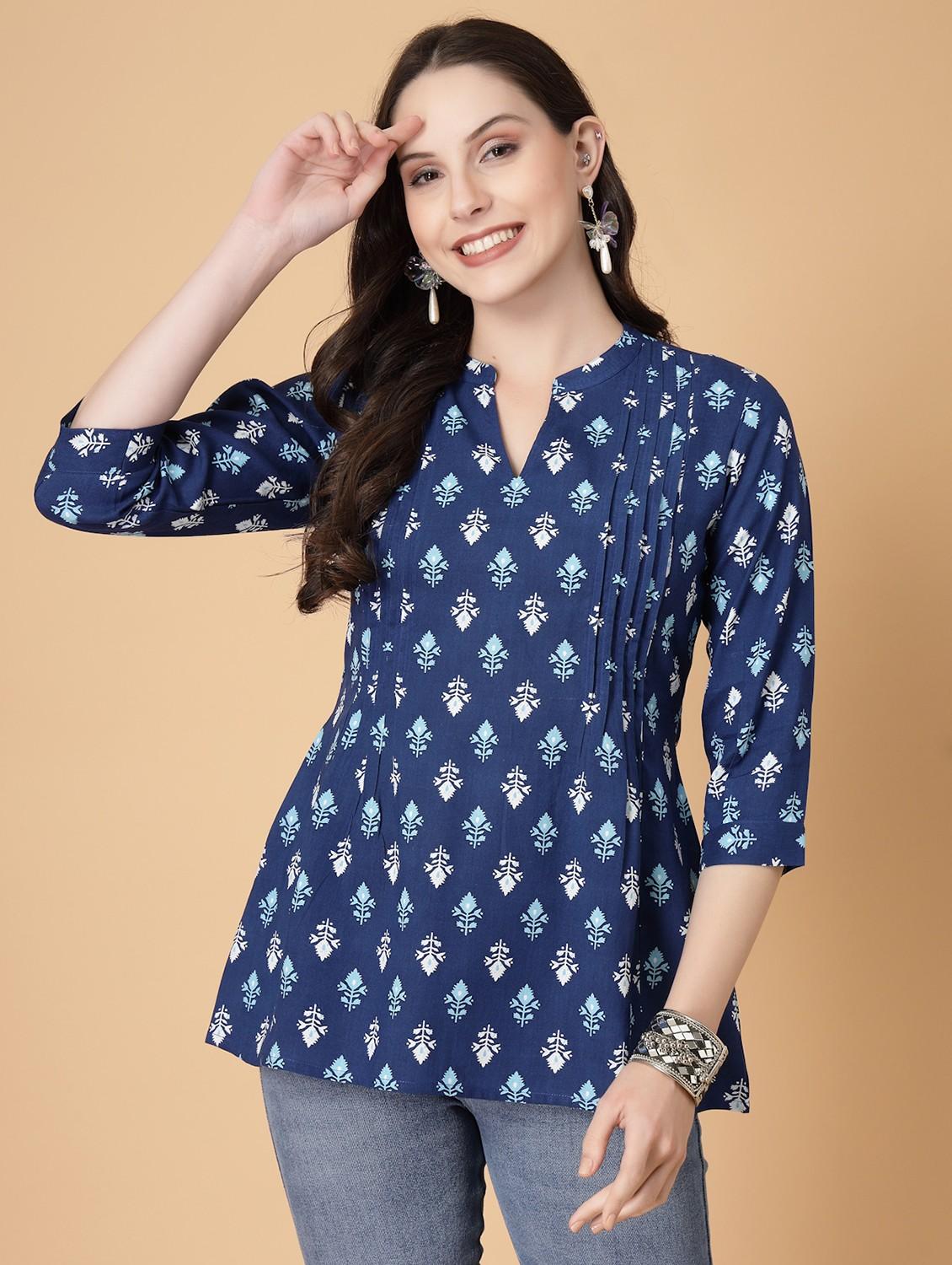 women printed three quarter sleeve a-line kurti - 22040472 -  Zoom Image - 0