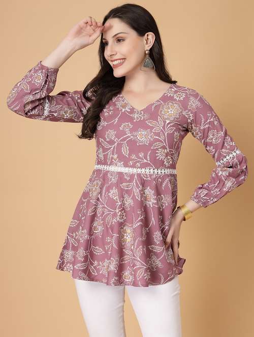 women printed three quarter sleeve flared kurti - 22040473 - Standard Image - 0