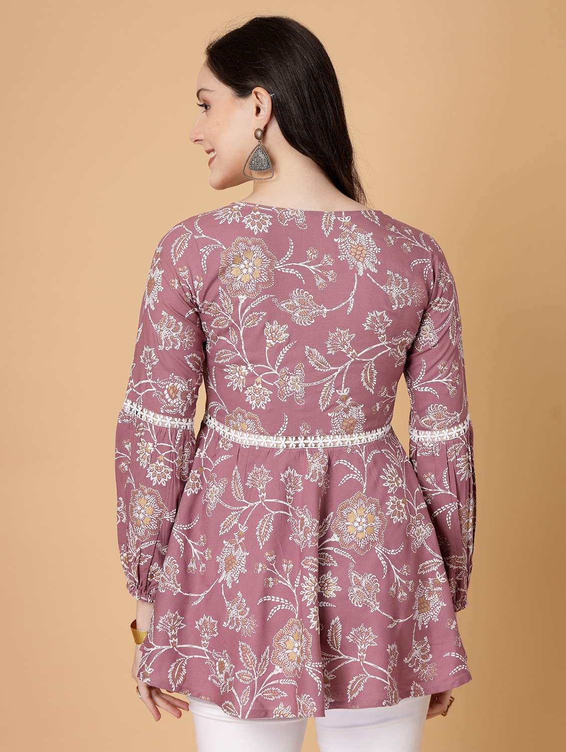 women printed three quarter sleeve flared kurti - 22040473 - Standard Image - 3