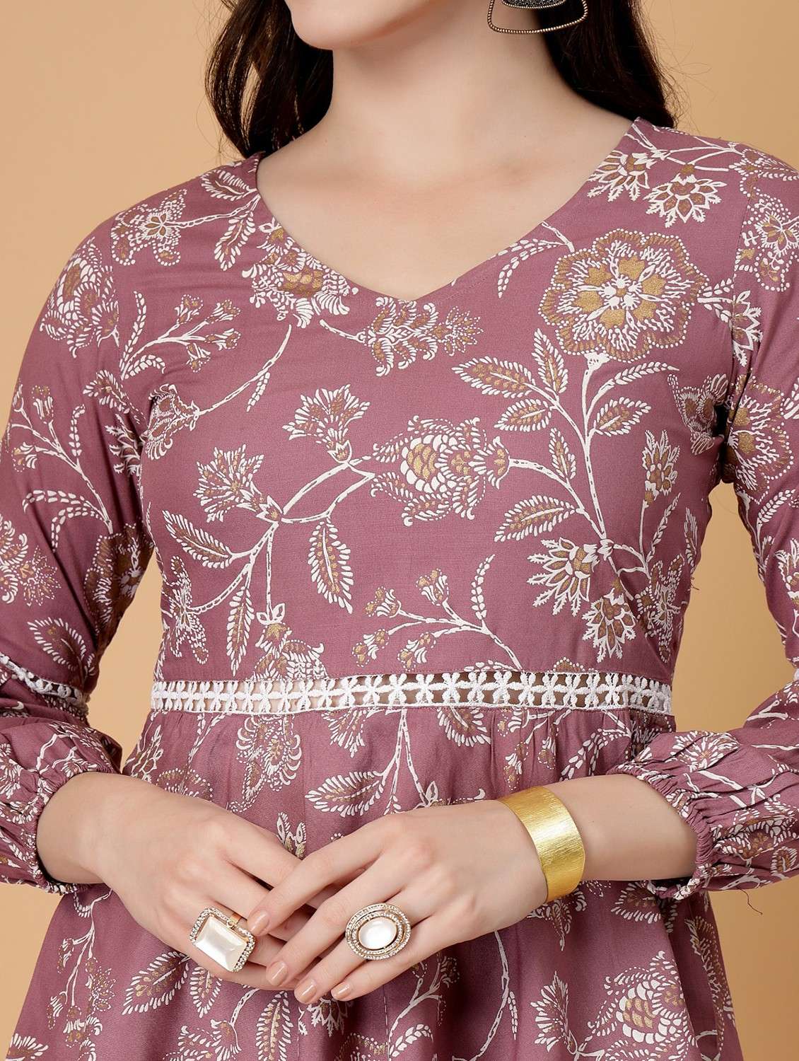 women printed three quarter sleeve flared kurti - 22040473 - Standard Image - 5