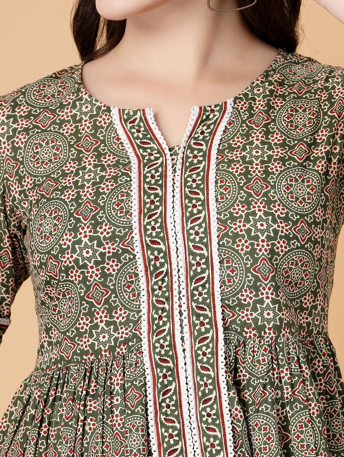 women printed three quarter sleeve flared kurti - 22040474 - Standard Image - 3