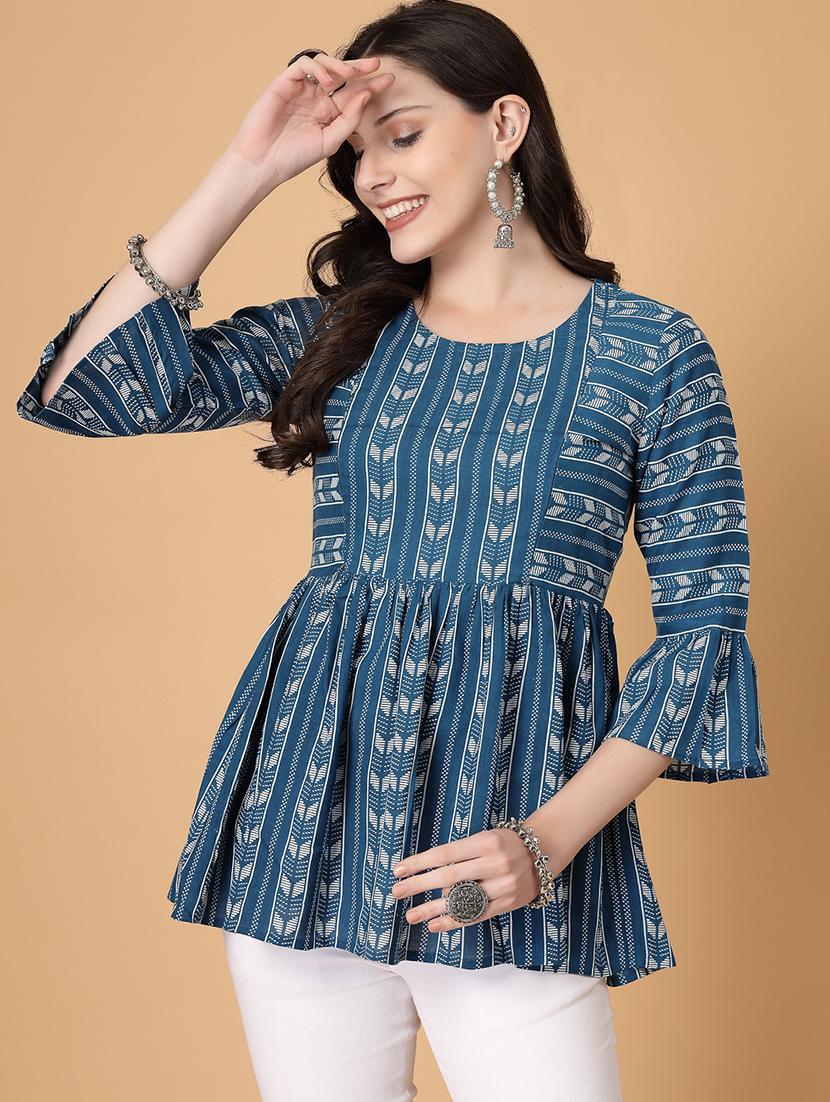 women printed three quarter sleeve flared kurti - 22040475 - Zoom Image - 0