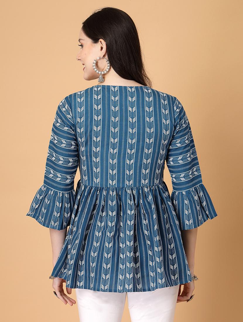 women printed three quarter sleeve flared kurti - 22040475 - Standard Image - 3