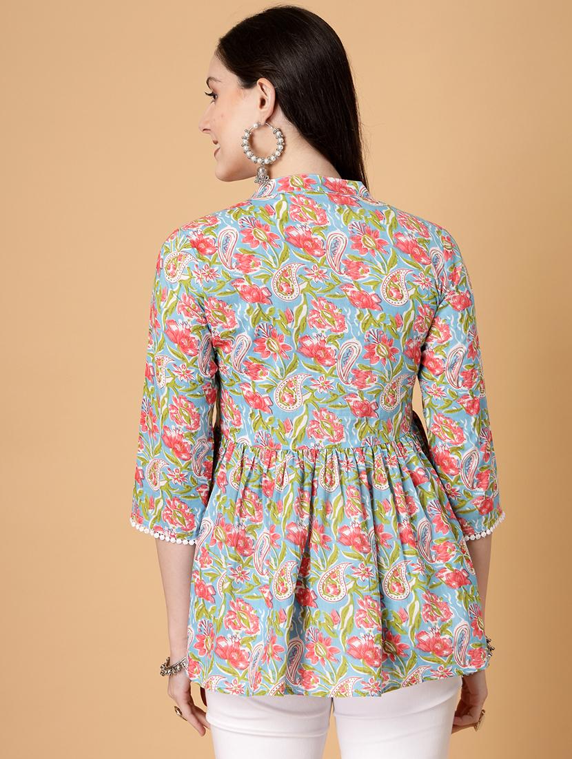women printed three quarter sleeve flared kurti - 22040477 - Standard Image - 3