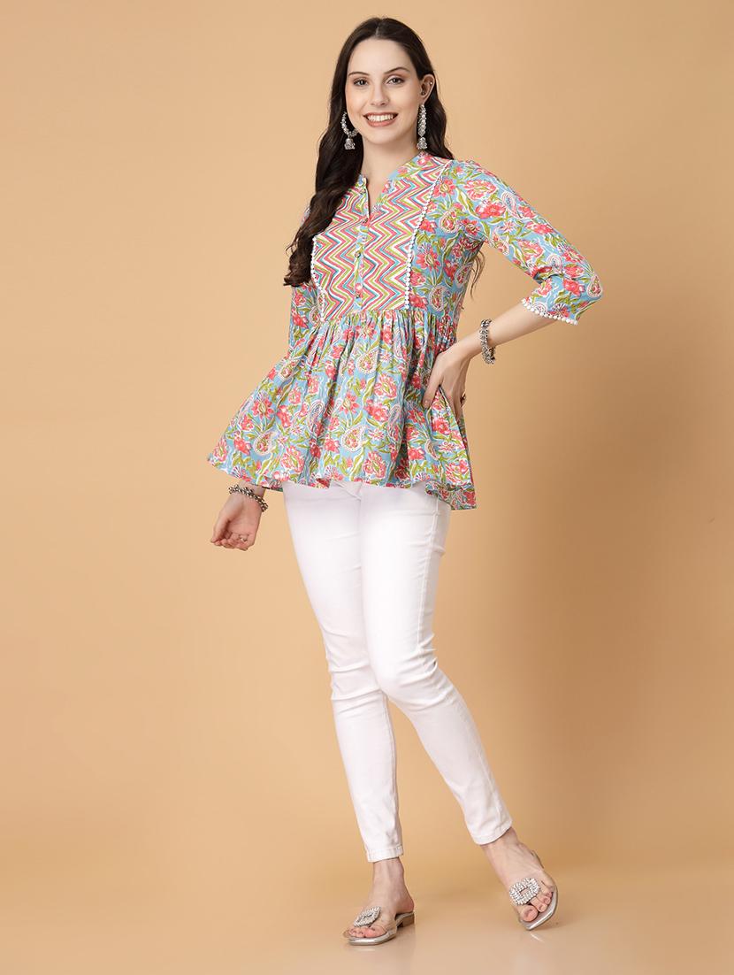 women printed three quarter sleeve flared kurti - 22040477 - Standard Image - 5