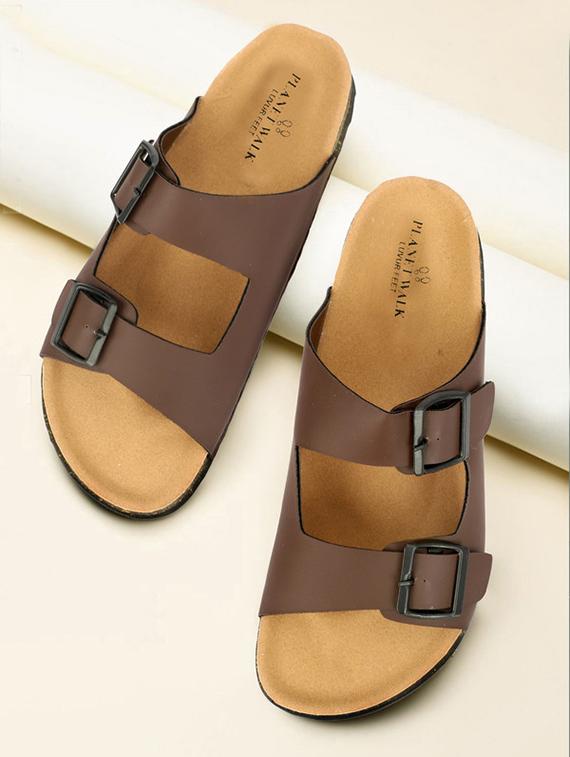 men brown slip on sandal