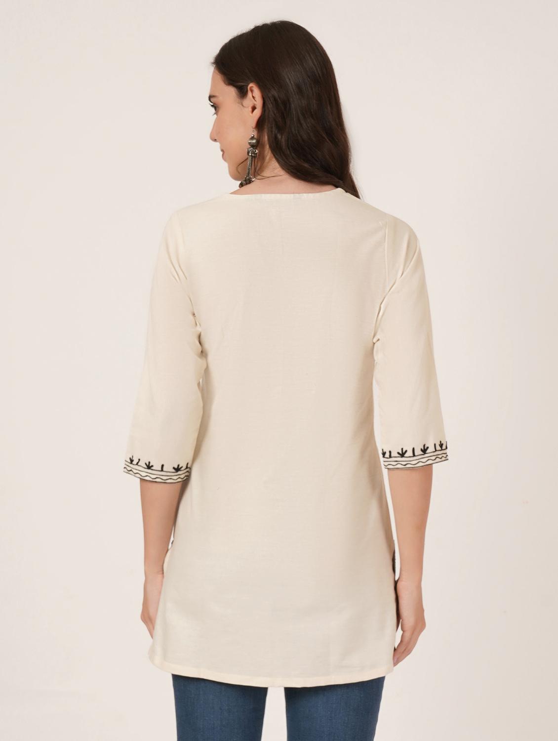 women embroidered three quarter sleeve kurti - 22040480 - Standard Image - 3