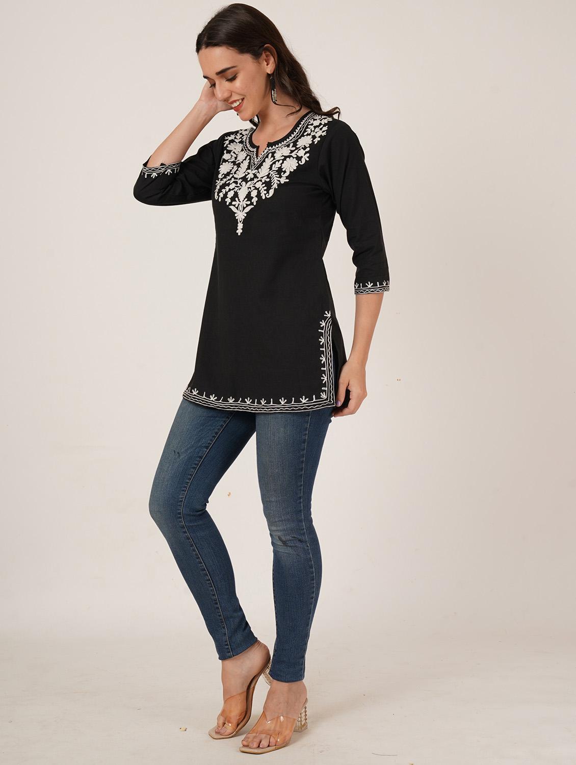 women embroidered three quarter sleeve kurti - 22040481 - Standard Image - 3