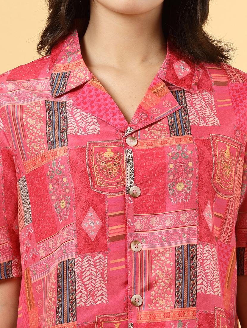 women printed short sleeve ethnic crop top - 22040817 - Standard Image - 5