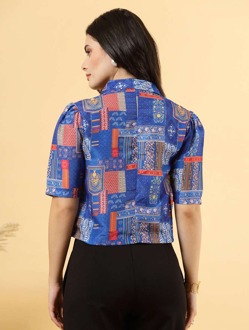 women printed short sleeve ethnic crop top - 22040818 - Standard Image - 3