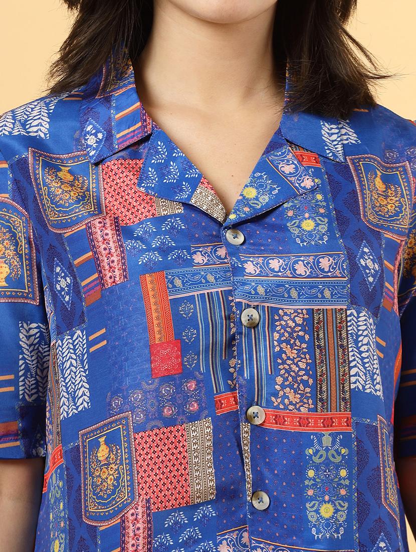 women printed short sleeve ethnic crop top - 22040818 - Standard Image - 5