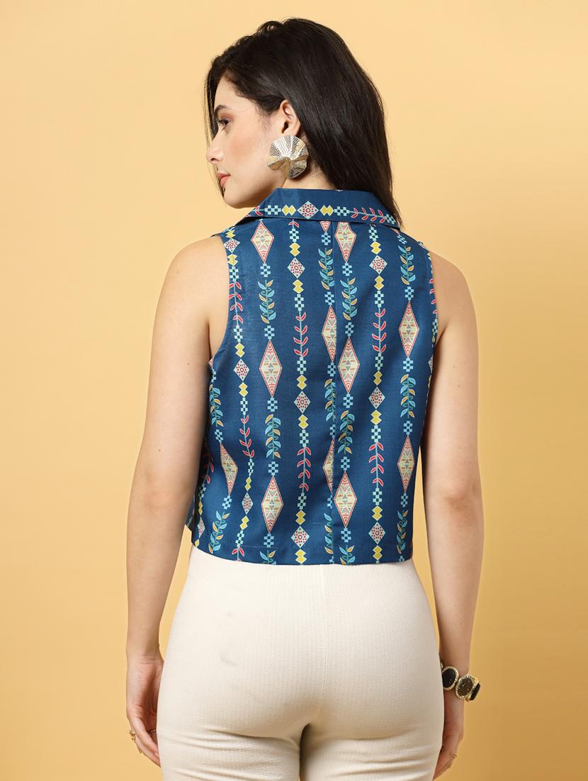 women printed sleeveless ethnic crop top - 22040819 - Standard Image - 3