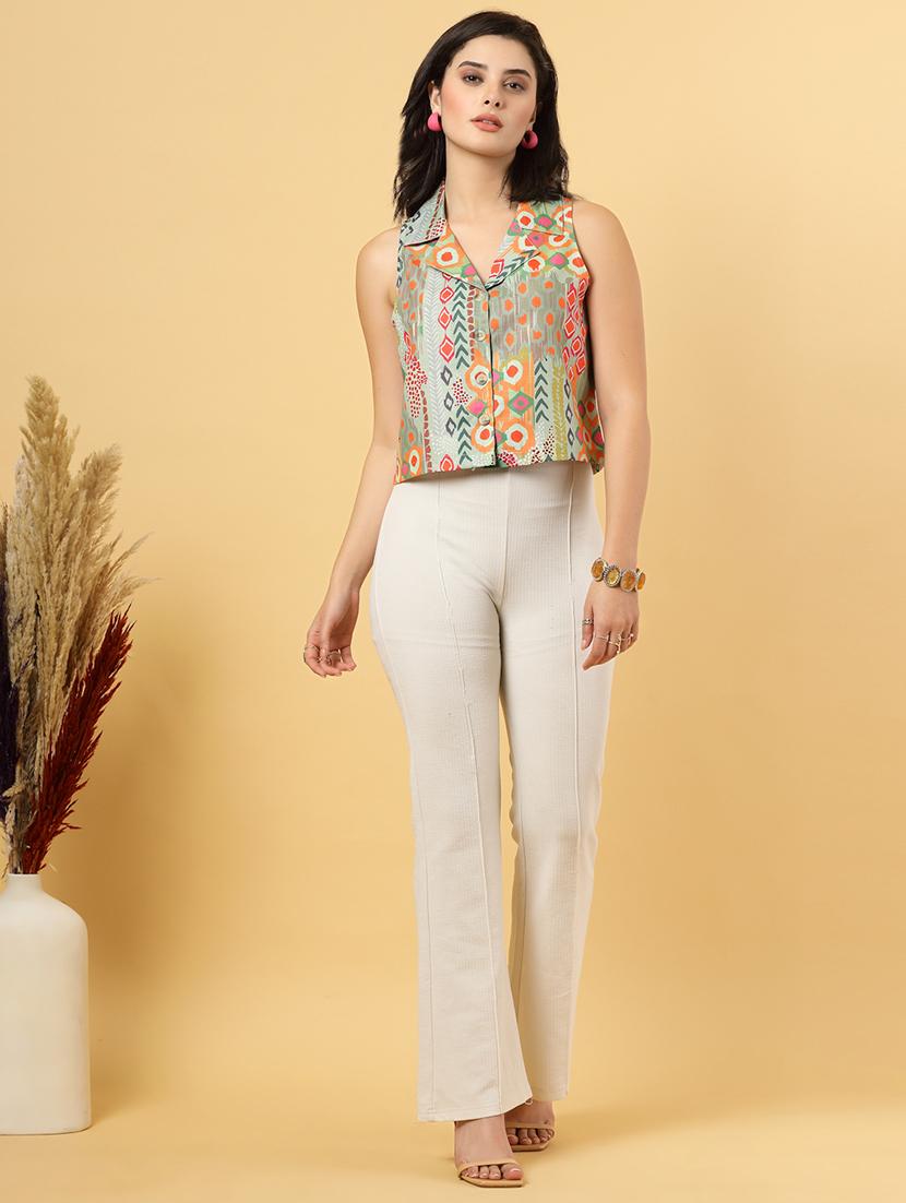 women printed sleeveless ethnic crop top - 22040820 - Standard Image - 5