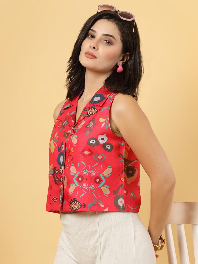women floral printed sleeveless ethnic crop top - 22040821 - Zoom Image - 0