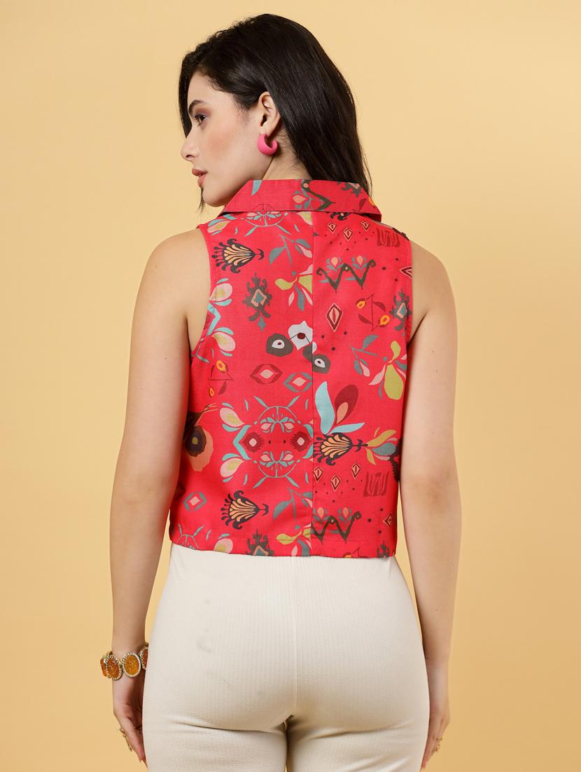 women floral printed sleeveless ethnic crop top - 22040821 - Standard Image - 3