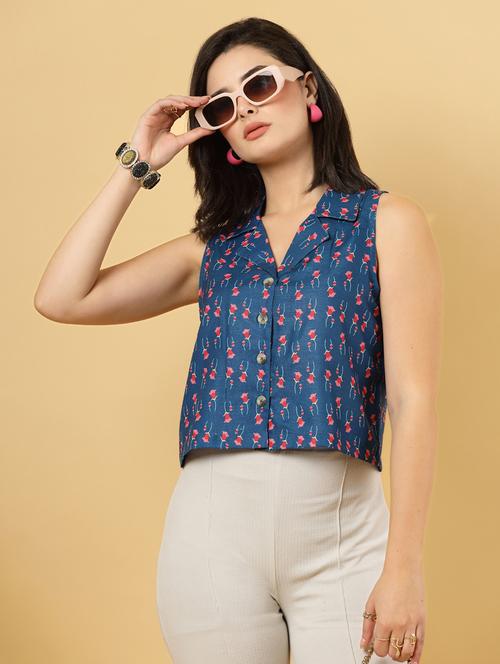 women floral printed sleeveless ethnic crop top - 22040822 - Standard Image - 0