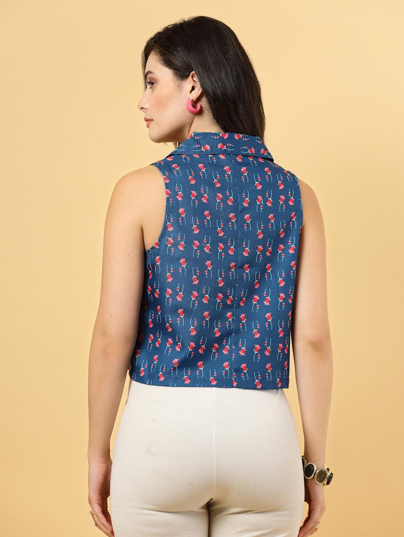 women floral printed sleeveless ethnic crop top - 22040822 - Standard Image - 3
