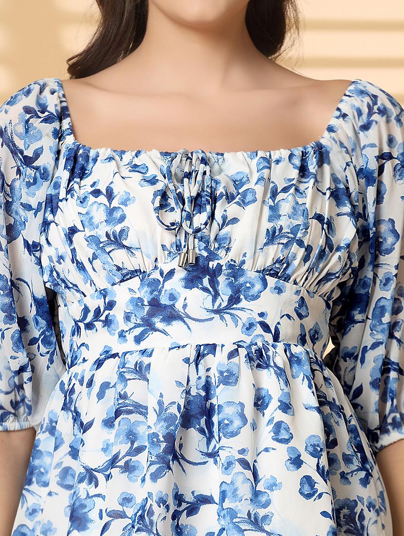 women floral print puff sleeve peplum top - 22040825 - Standard Image - 5