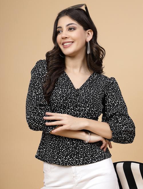 women polka doted puff sleeve top - 22040846 -  Standard Image - 0