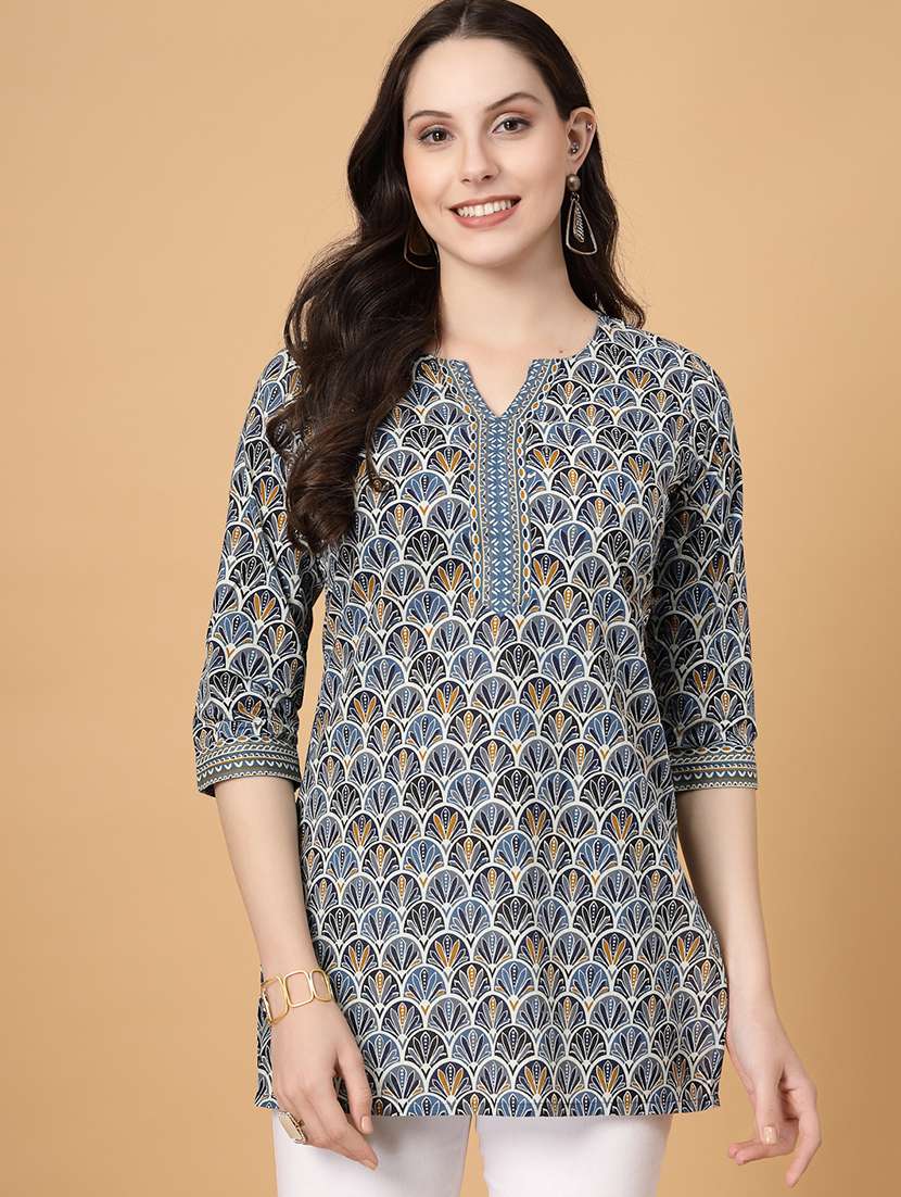 women printed three quarter sleeve straight kurti - 22040847 -  Zoom Image - 0
