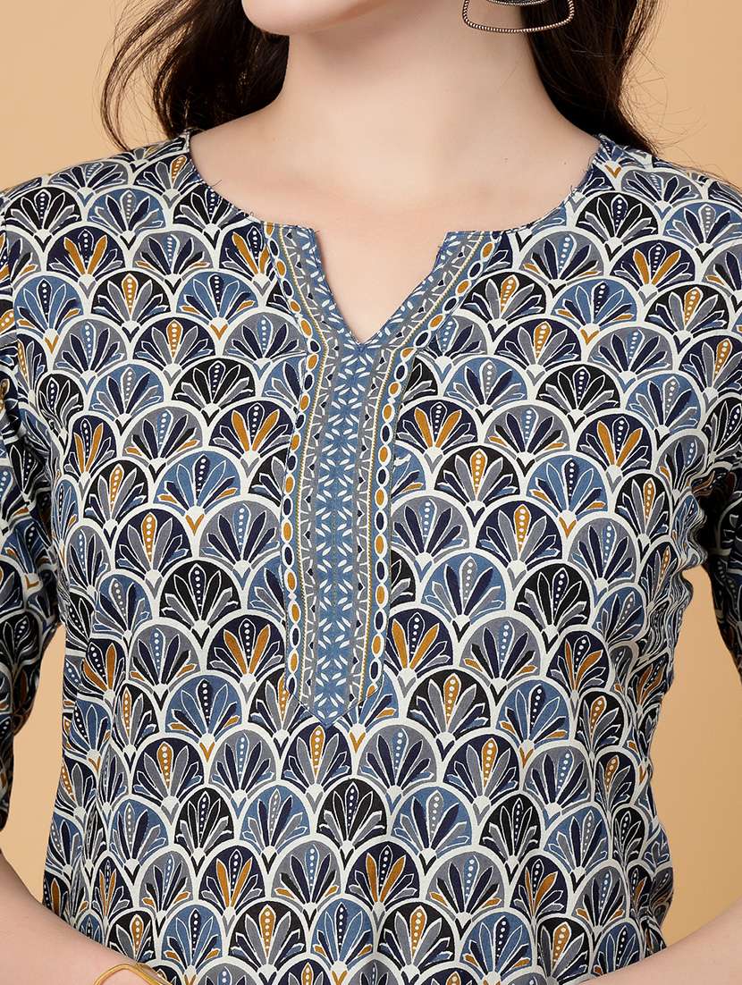 women printed three quarter sleeve straight kurti - 22040847 - Standard Image - 5