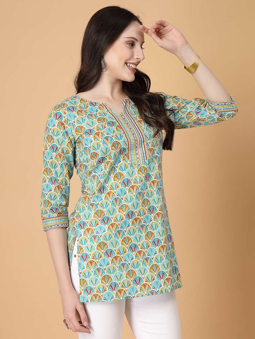 women printed three quarter sleeve straight kurti - 22040848 - Standard Image - 3