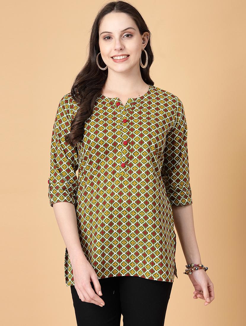 women printed three quarter sleeve straight kurti - 22040850 - Zoom Image - 0