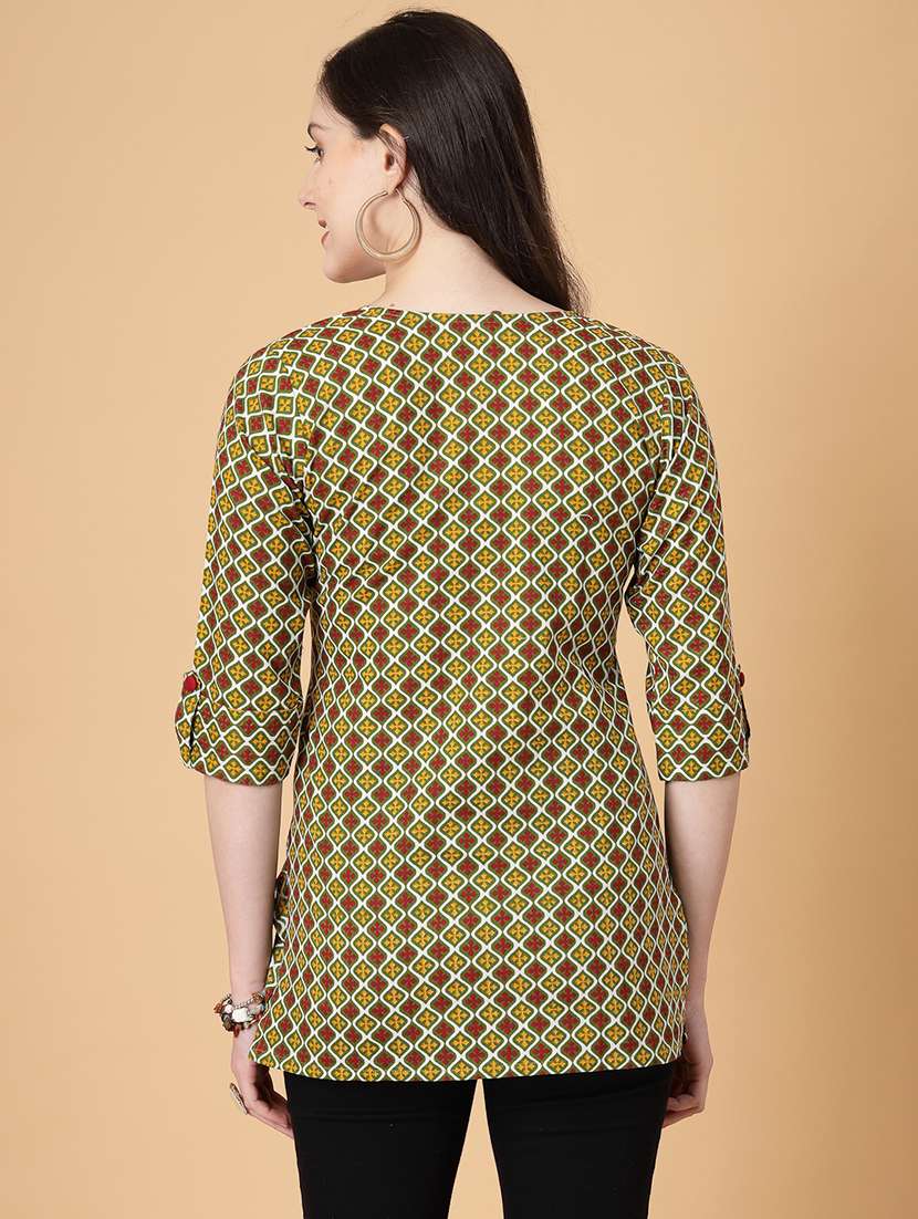 women printed three quarter sleeve straight kurti - 22040850 - Standard Image - 3