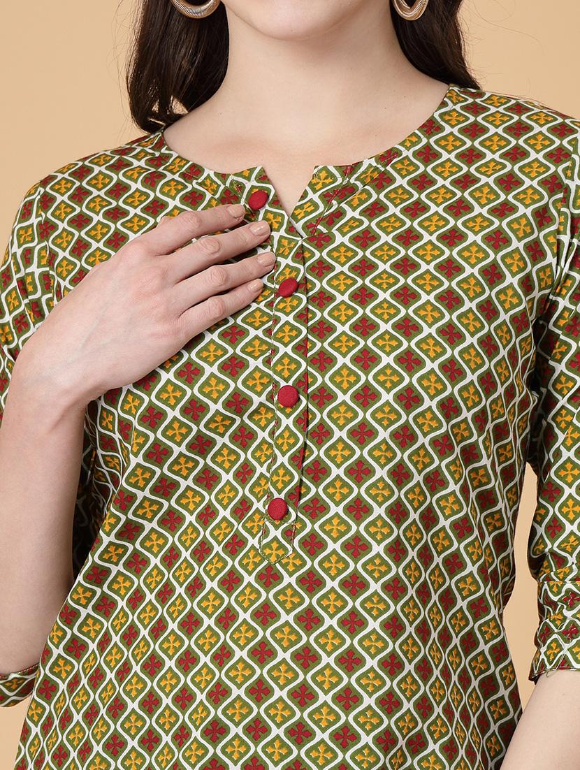 women printed three quarter sleeve straight kurti - 22040850 - Standard Image - 5