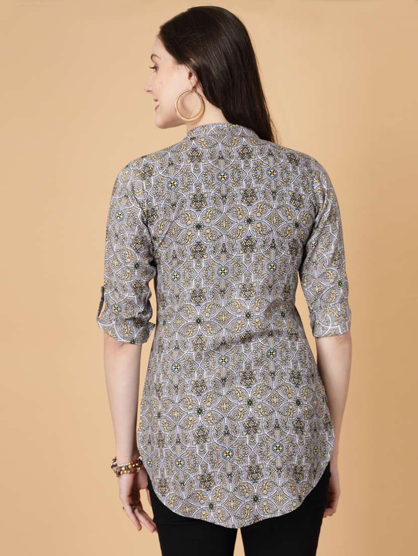 women printed three quarter sleeve straight kurti - 22040851 - Standard Image - 3