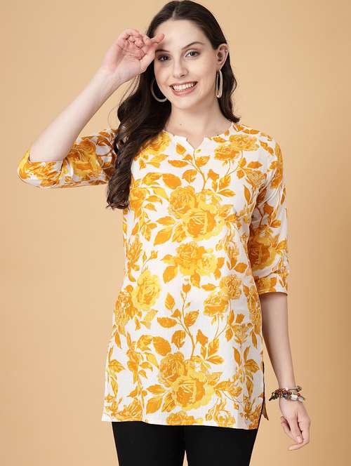 women printed three quarter sleeve straight kurti - 22040852 - Standard Image - 0