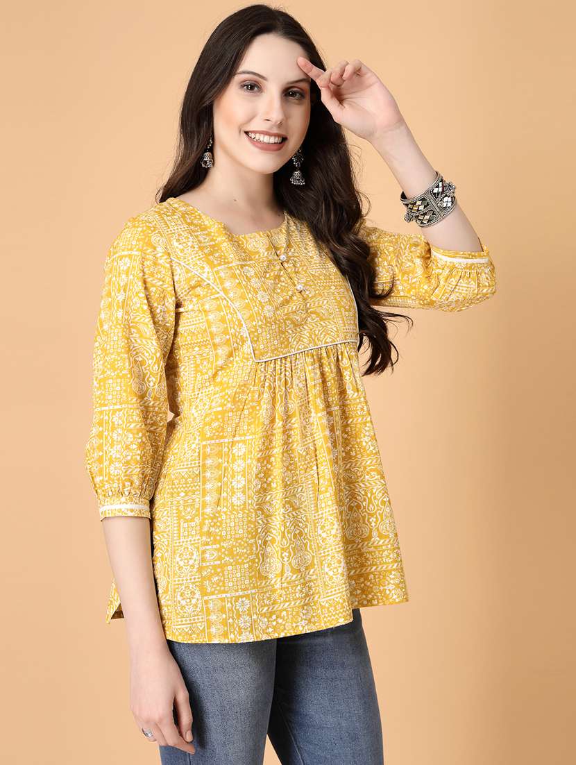 women printed three quarter sleeve straight kurti - 22040855 - Standard Image - 3