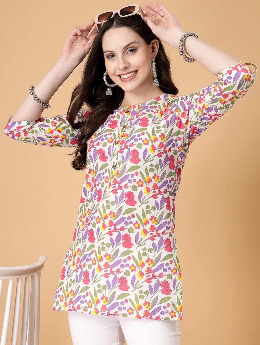 women printed three quarter sleeve straight kurti - 22040856 - Zoom Image - 0