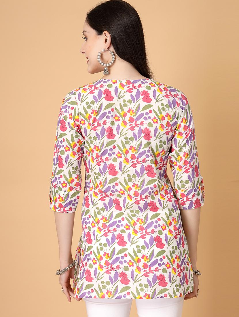 women printed three quarter sleeve straight kurti - 22040856 - Standard Image - 3