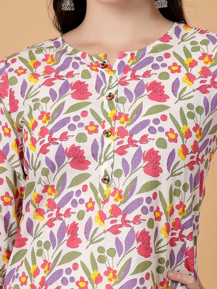 women printed three quarter sleeve straight kurti - 22040856 - Standard Image - 5
