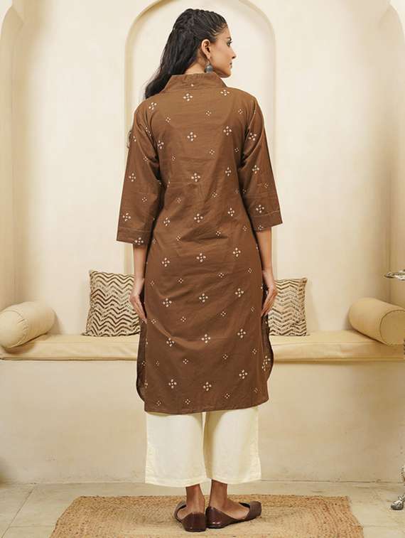 women printed three quarter sleeve straight kurta - 22040891 -  Standard Image - 3