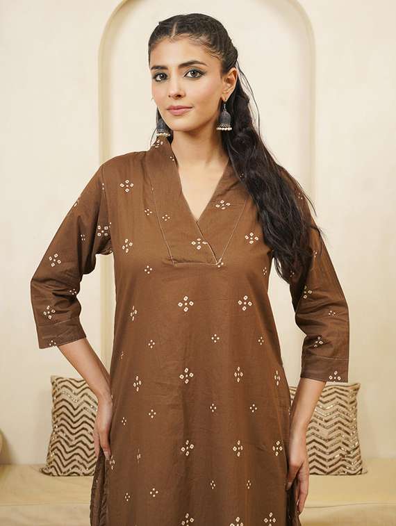 women printed three quarter sleeve straight kurta - 22040891 -  Standard Image - 5