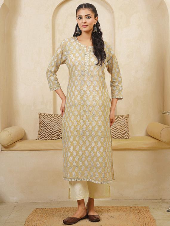 women printed three quarter sleeve straight kurta - 22040892 - Standard Image - 3