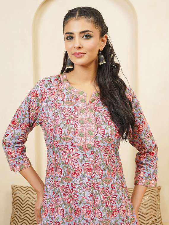 women printed three quarter sleeve straight kurta - 22040895 - Standard Image - 5