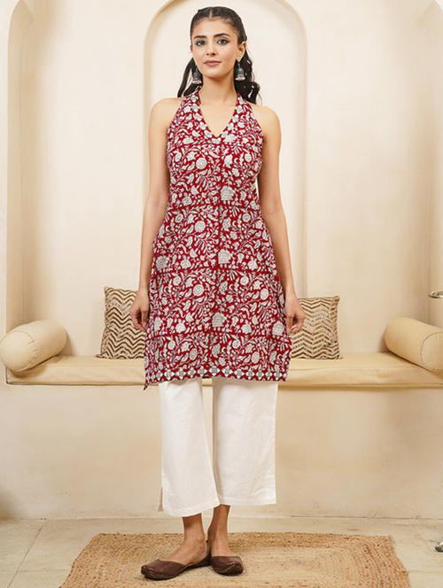 women printed sleeveless straight kurta - 22040897 - Standard Image - 0
