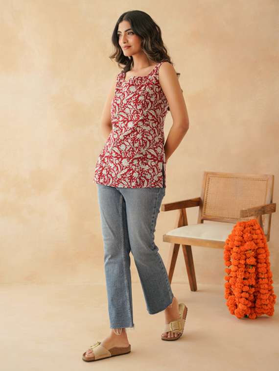 women printed sleeveless straight kurta - 22040897 - Standard Image - 3